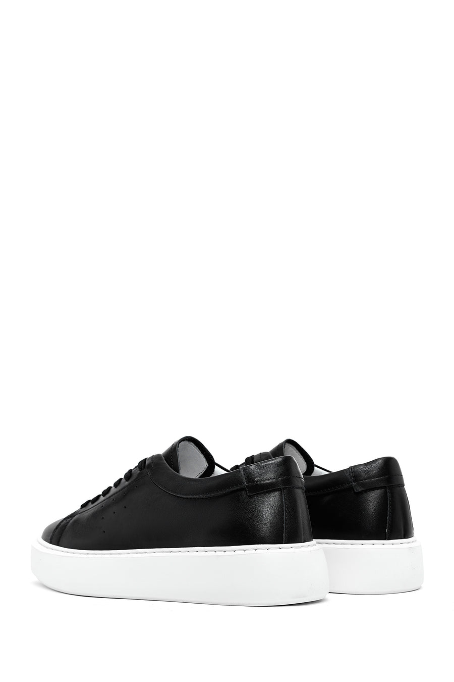 Erkek Siyah Bağcıklı Kalın Tabanlı Deri Sneaker