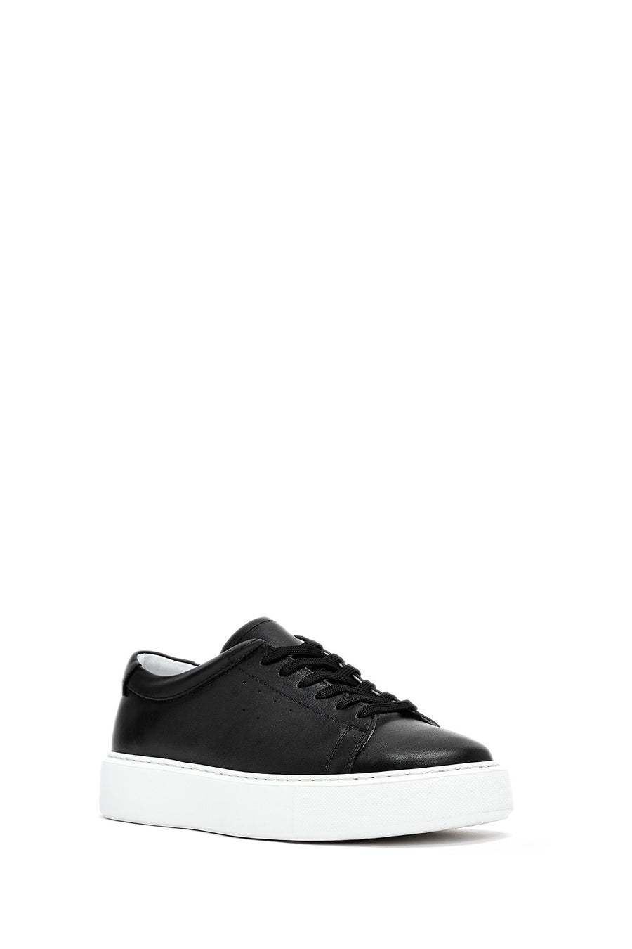 Erkek Siyah Bağcıklı Kalın Tabanlı Deri Sneaker