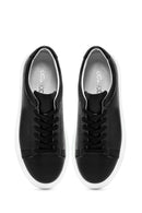 Erkek Siyah Bağcıklı Kalın Tabanlı Deri Sneaker | Derimod