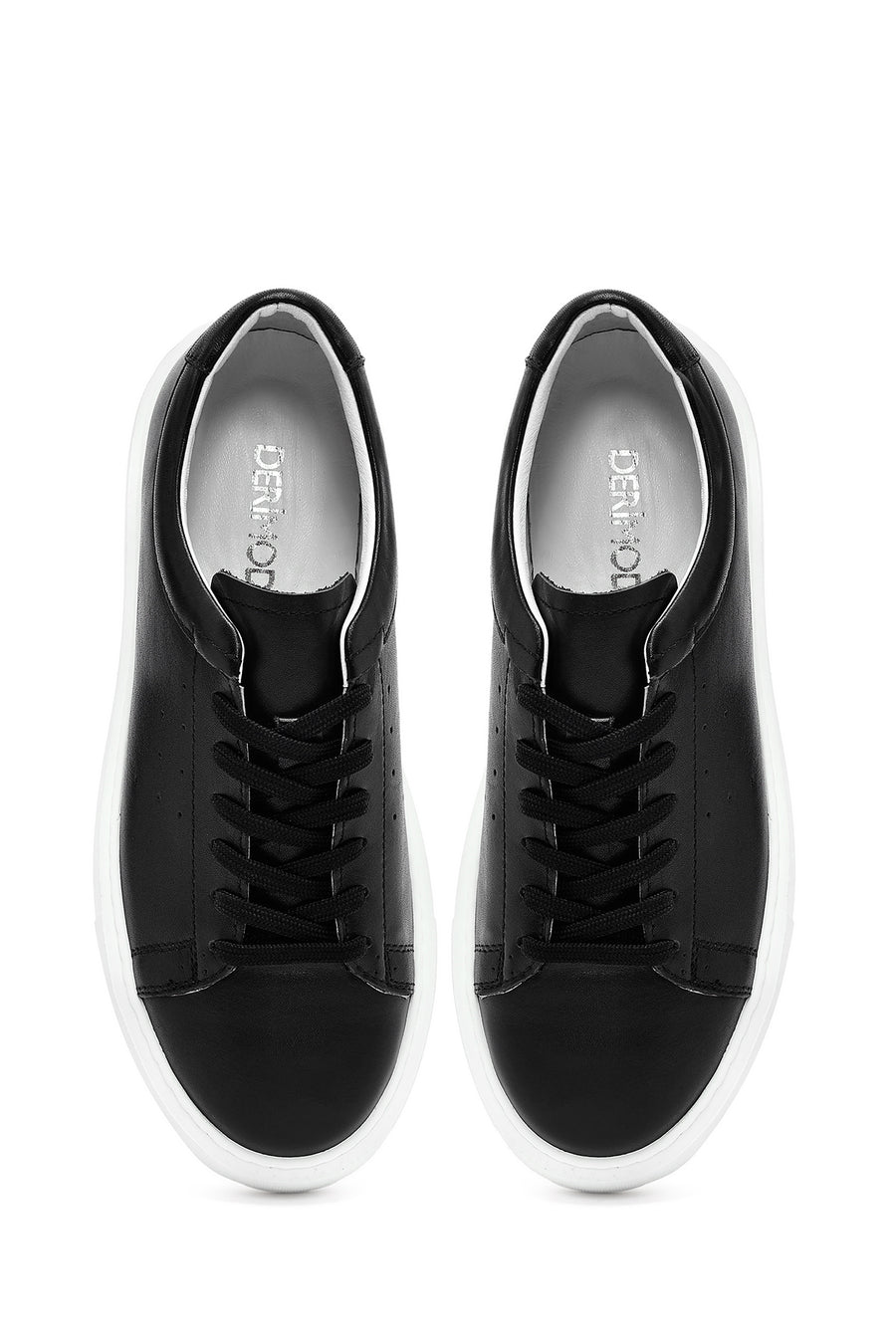 Erkek Siyah Bağcıklı Kalın Tabanlı Deri Sneaker