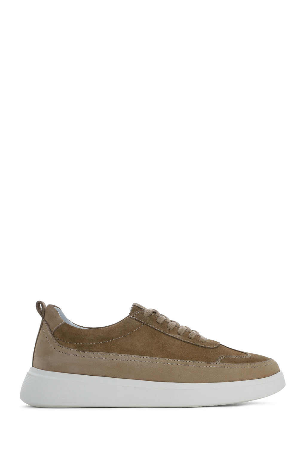 Erkek Vizon Bağcıklı Kalın Tabanlı Deri Sneaker