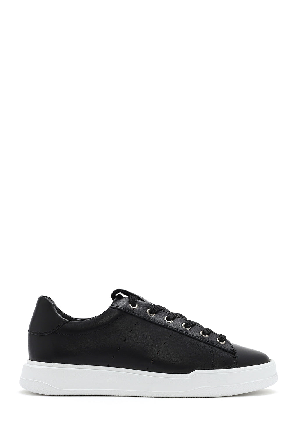Erkek Siyah Bağcıklı Deri Sneaker