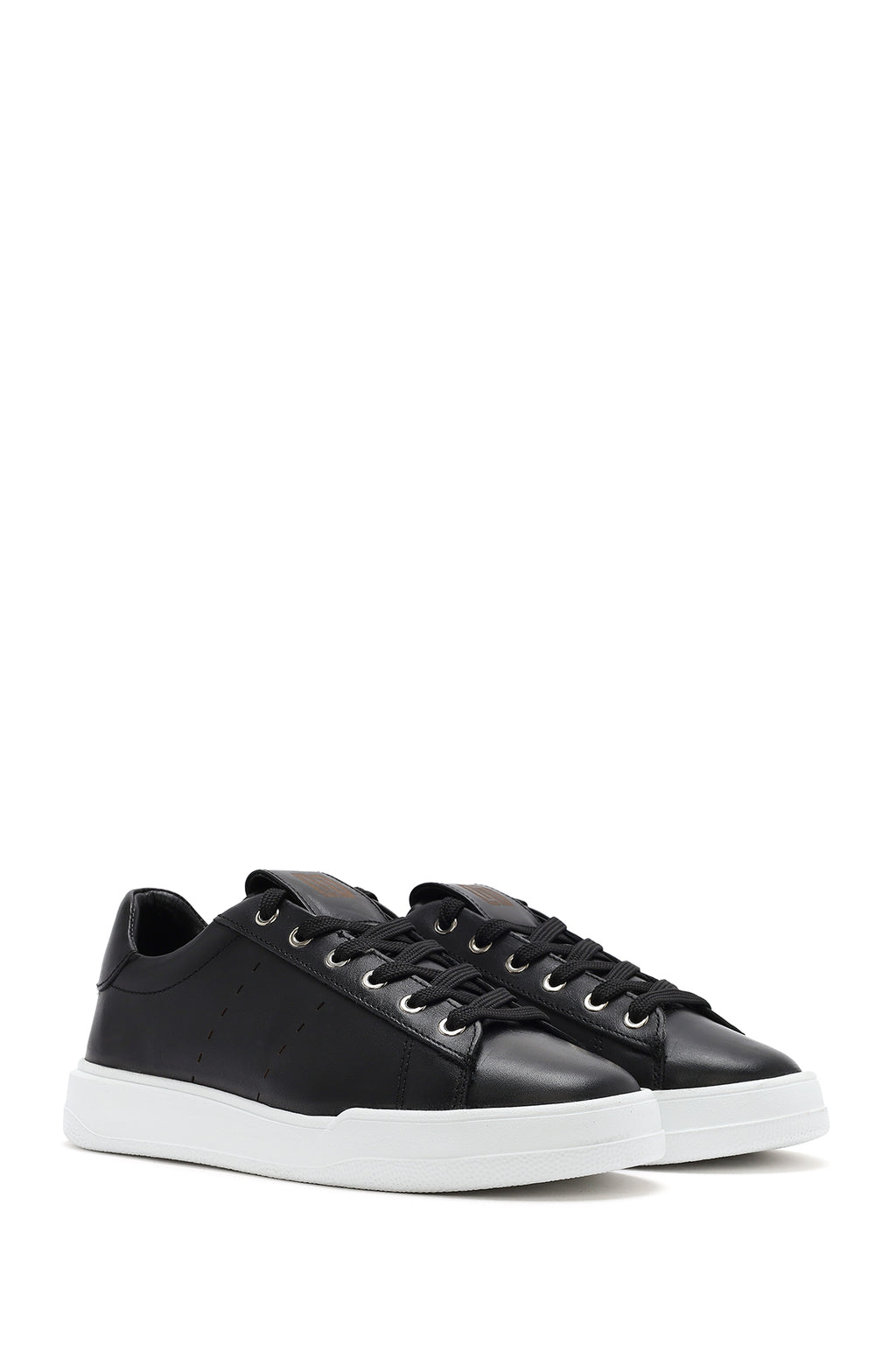 Erkek Siyah Bağcıklı Deri Sneaker