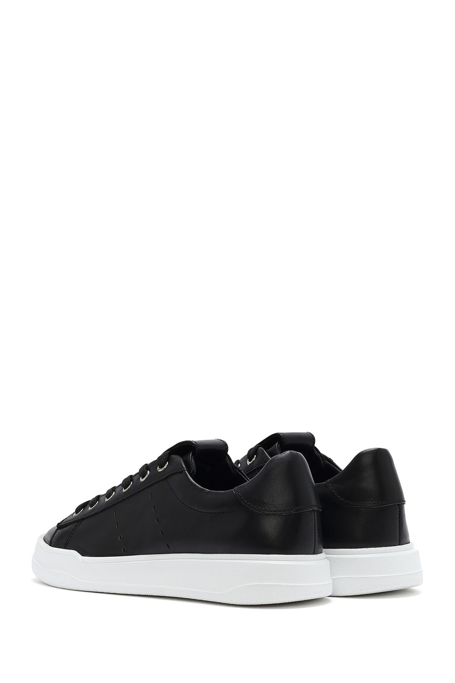 Erkek Siyah Bağcıklı Deri Sneaker