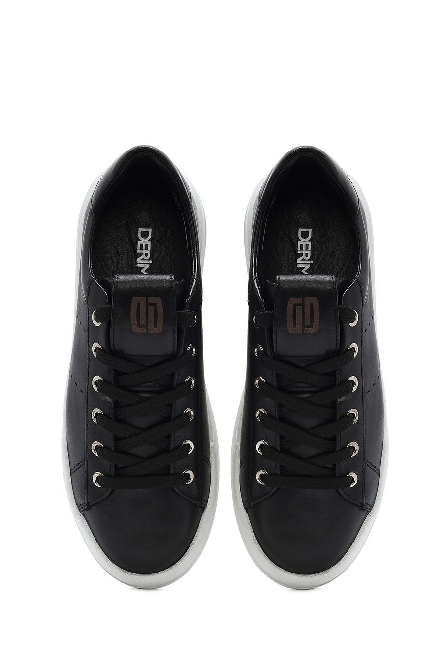Erkek Siyah Bağcıklı Deri Sneaker