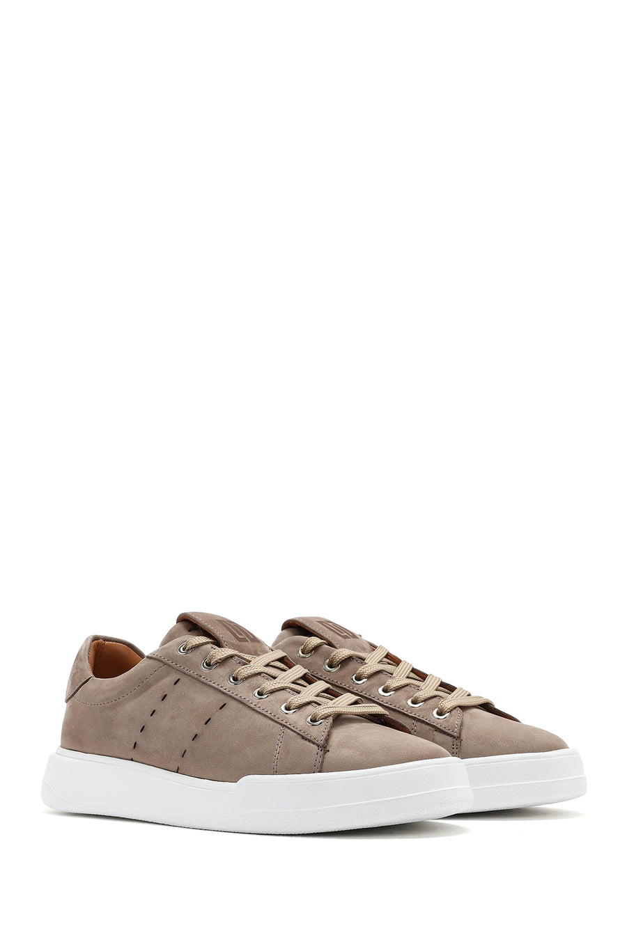 Erkek Vizon Bağcıklı Nubuk Deri Sneaker
