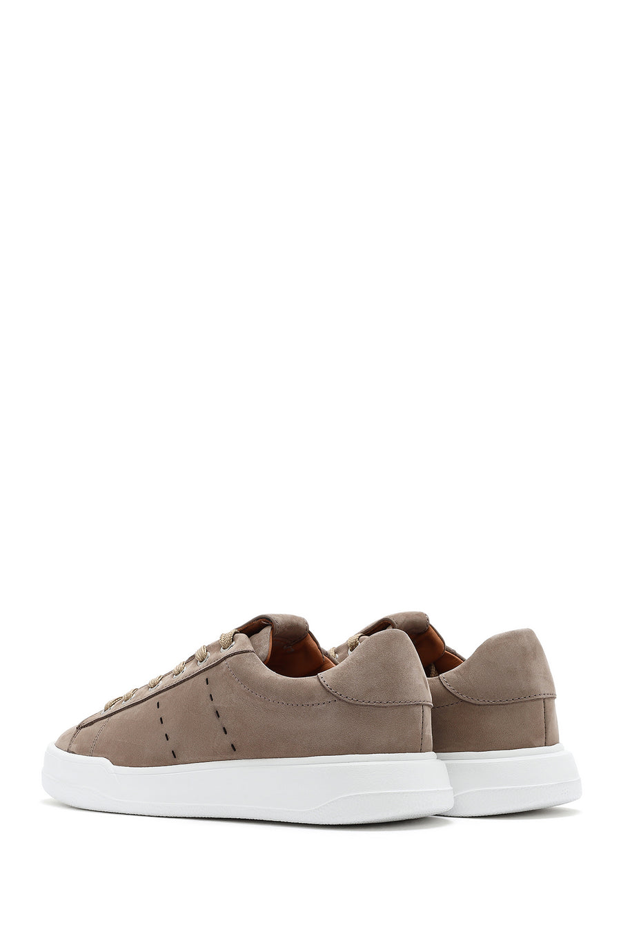 Erkek Vizon Bağcıklı Nubuk Deri Sneaker