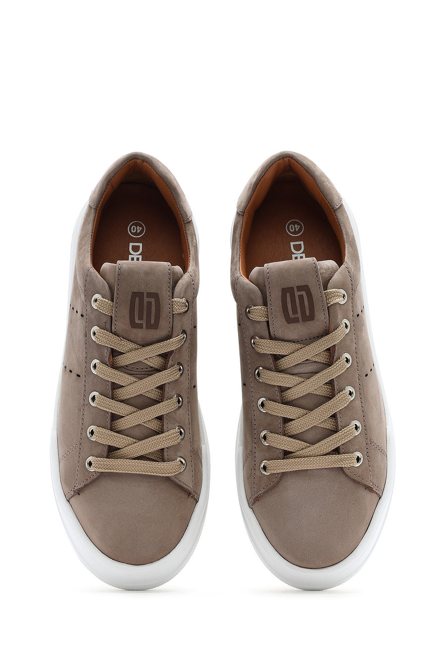 Erkek Vizon Bağcıklı Nubuk Deri Sneaker