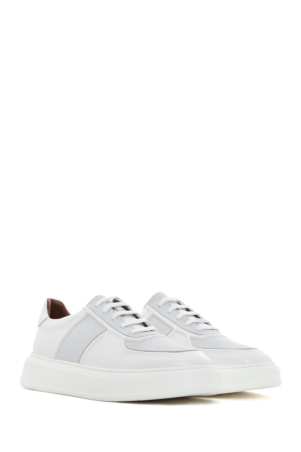Erkek Beyaz Bağcıklı Deri Sneaker