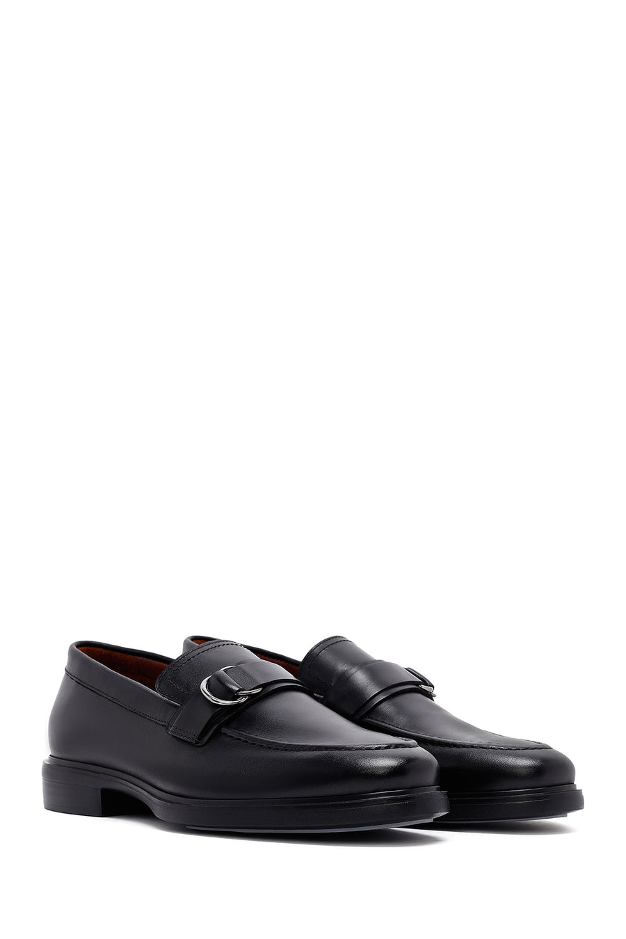 Men's Black Buckle Leather Loafer
