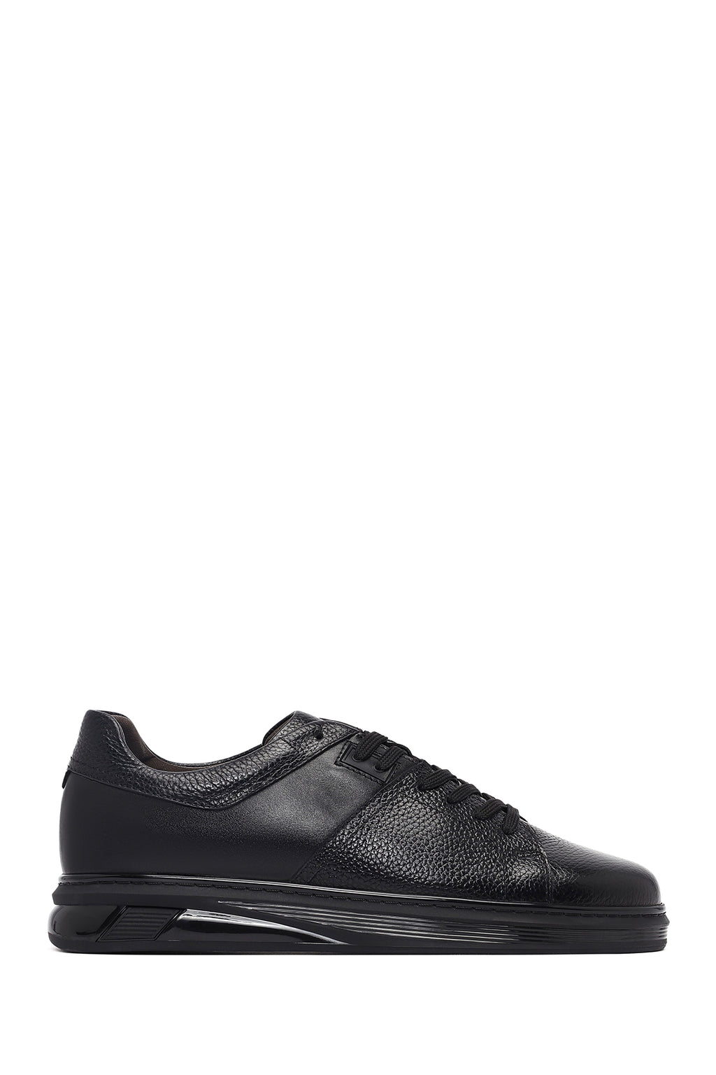 Erkek Siyah Bağcıklı Deri Sneaker