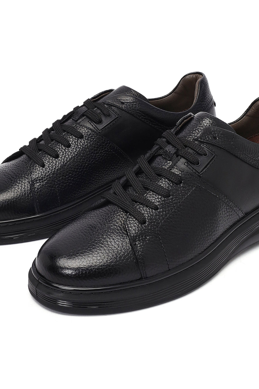 Erkek Siyah Bağcıklı Deri Sneaker