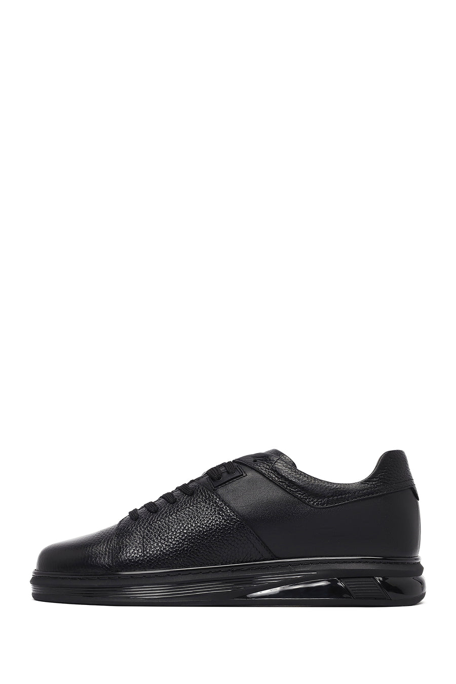Erkek Siyah Bağcıklı Deri Sneaker