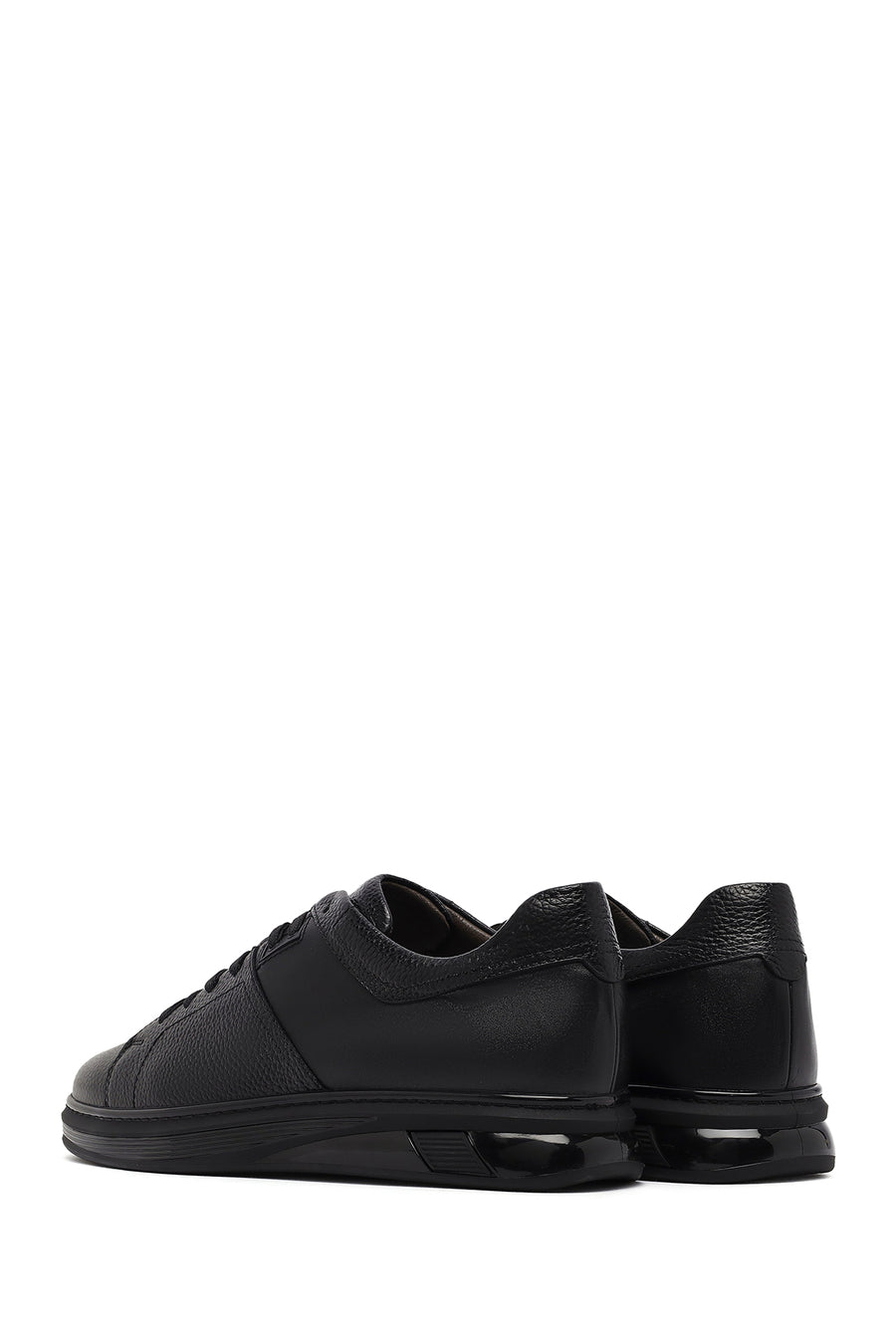 Erkek Siyah Bağcıklı Deri Sneaker