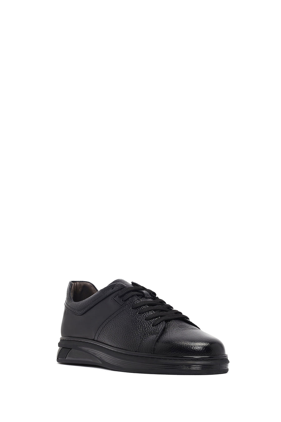 Erkek Siyah Bağcıklı Deri Sneaker