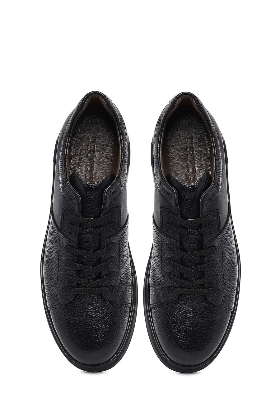 Erkek Siyah Bağcıklı Deri Sneaker