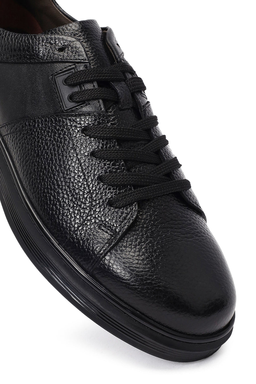 Erkek Siyah Bağcıklı Deri Sneaker