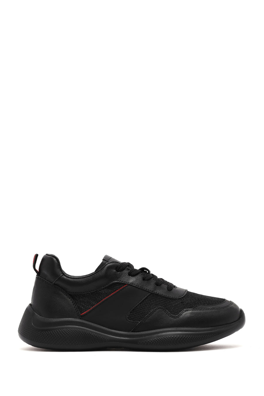 Erkek Siyah Bağcıklı Kalın Tabanlı Deri Casual Sneaker 25SFD756314 | Derimod