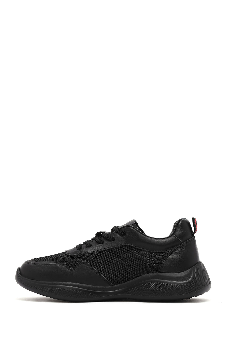 Erkek Siyah Bağcıklı Kalın Tabanlı Deri Casual Sneaker