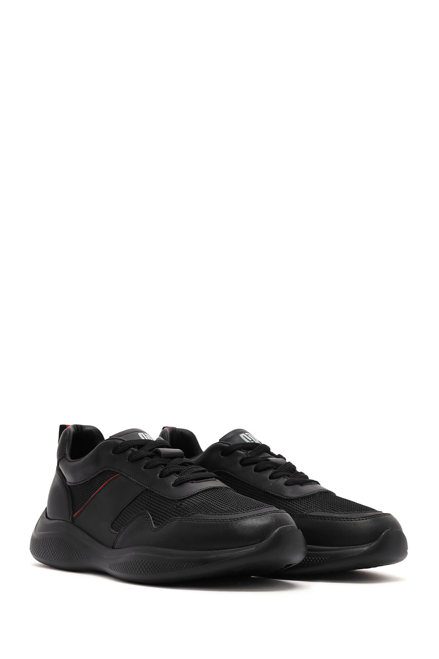 Erkek Siyah Bağcıklı Kalın Tabanlı Deri Casual Sneaker