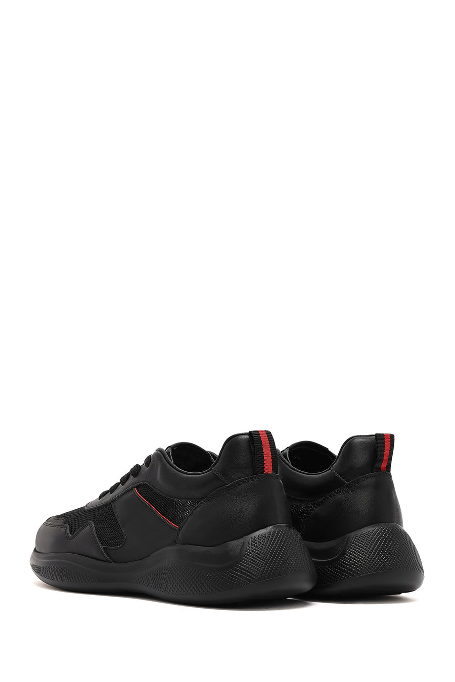 Erkek Siyah Bağcıklı Kalın Tabanlı Deri Casual Sneaker