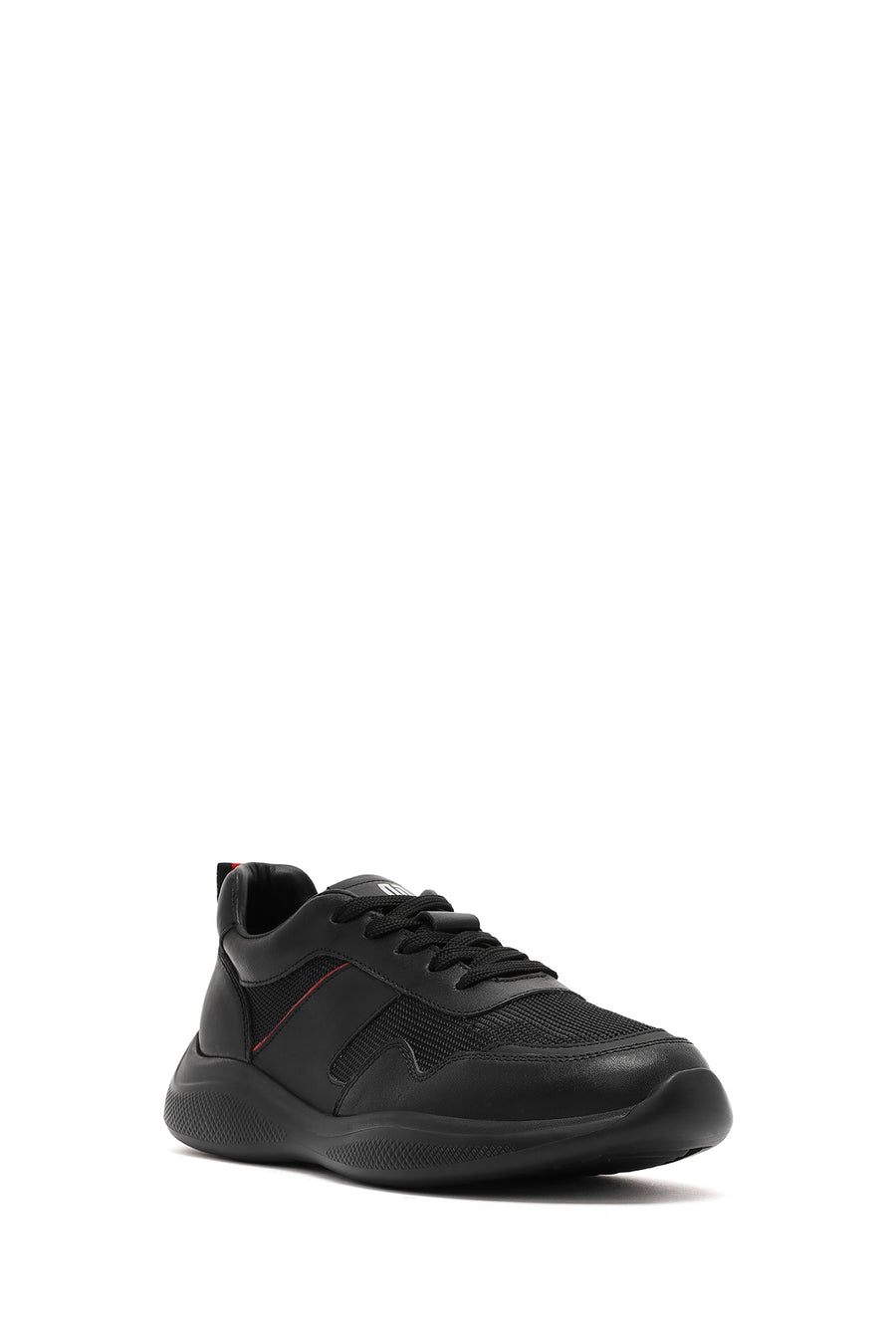 Erkek Siyah Bağcıklı Kalın Tabanlı Deri Casual Sneaker