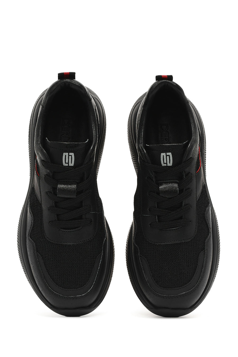 Erkek Siyah Bağcıklı Kalın Tabanlı Deri Casual Sneaker