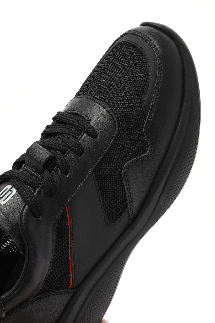 Erkek Siyah Bağcıklı Kalın Tabanlı Deri Casual Sneaker