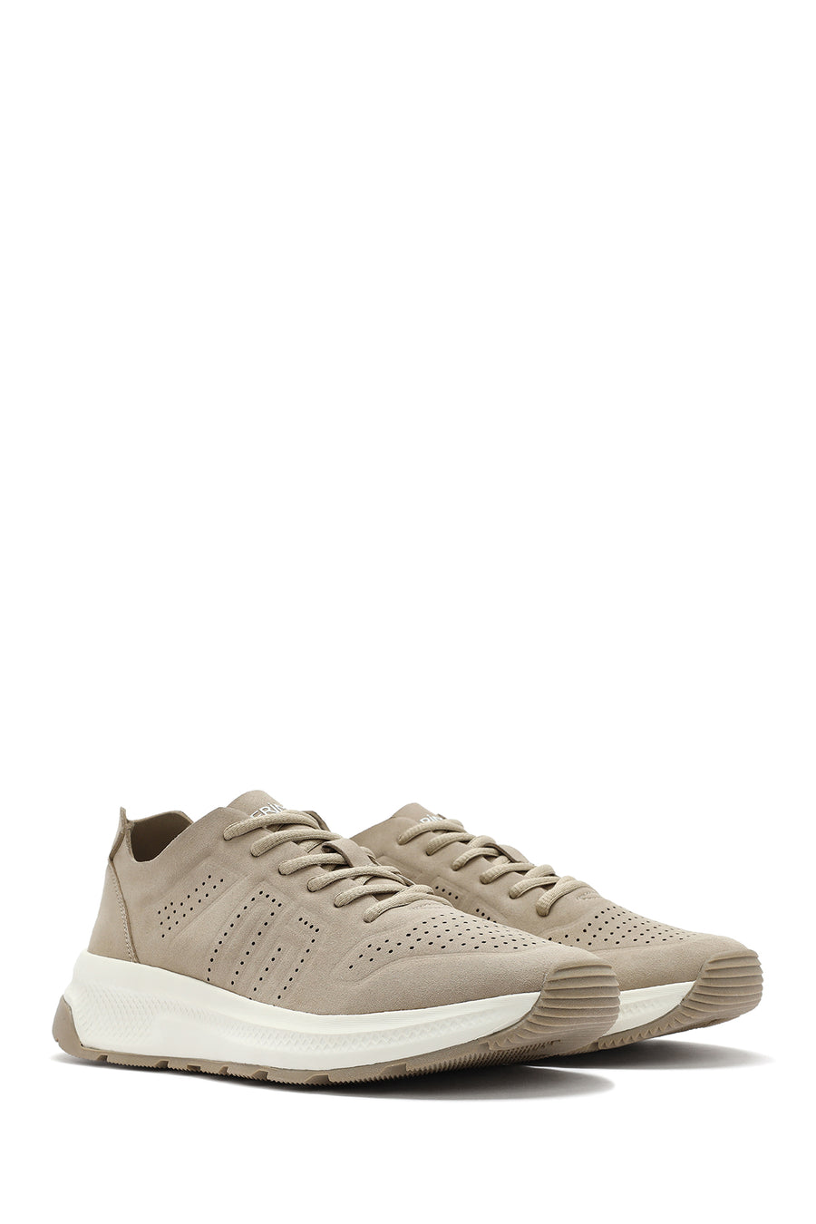 Erkek Bej Bağcıklı Nubuk Deri Sneaker