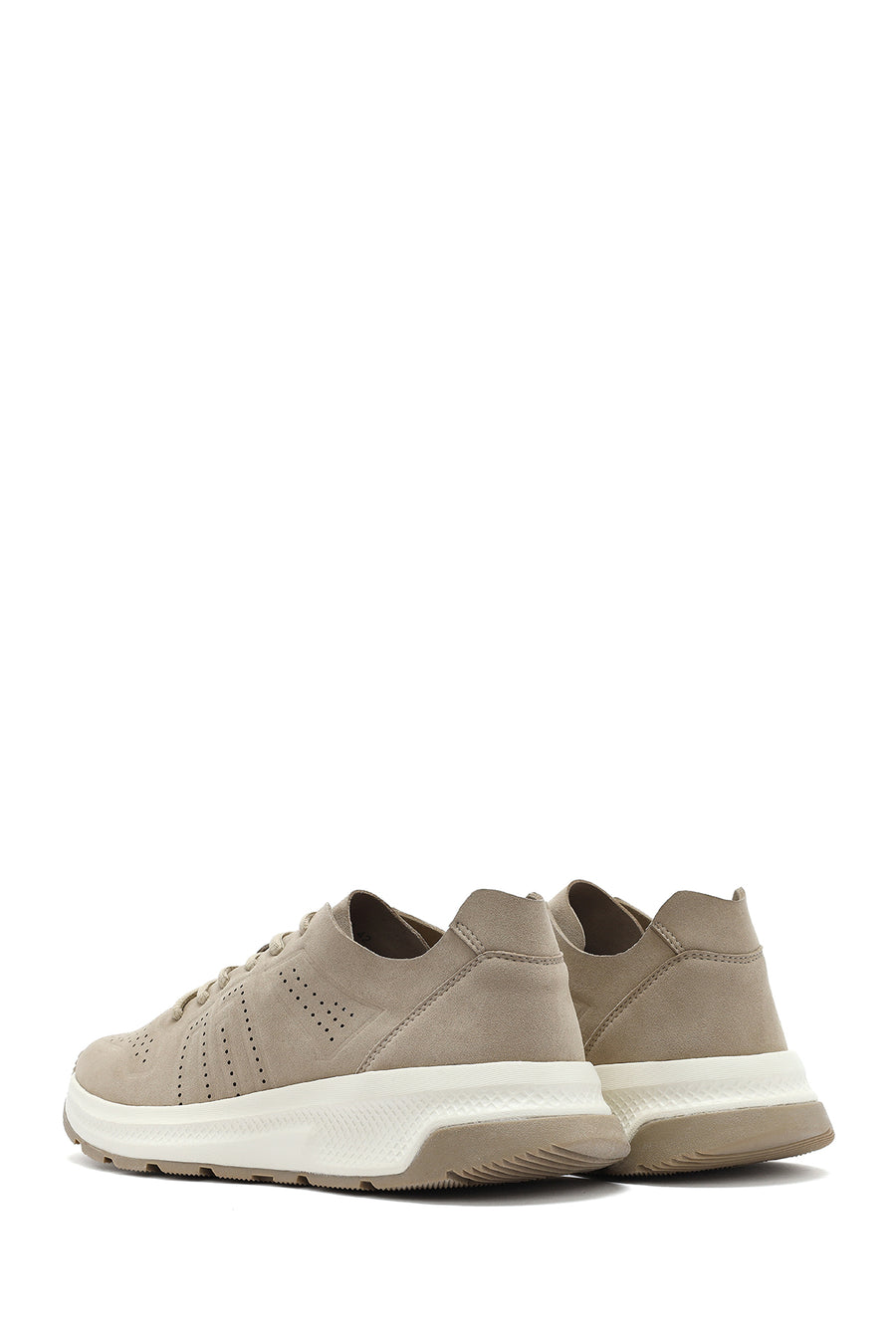 Erkek Bej Bağcıklı Nubuk Deri Sneaker
