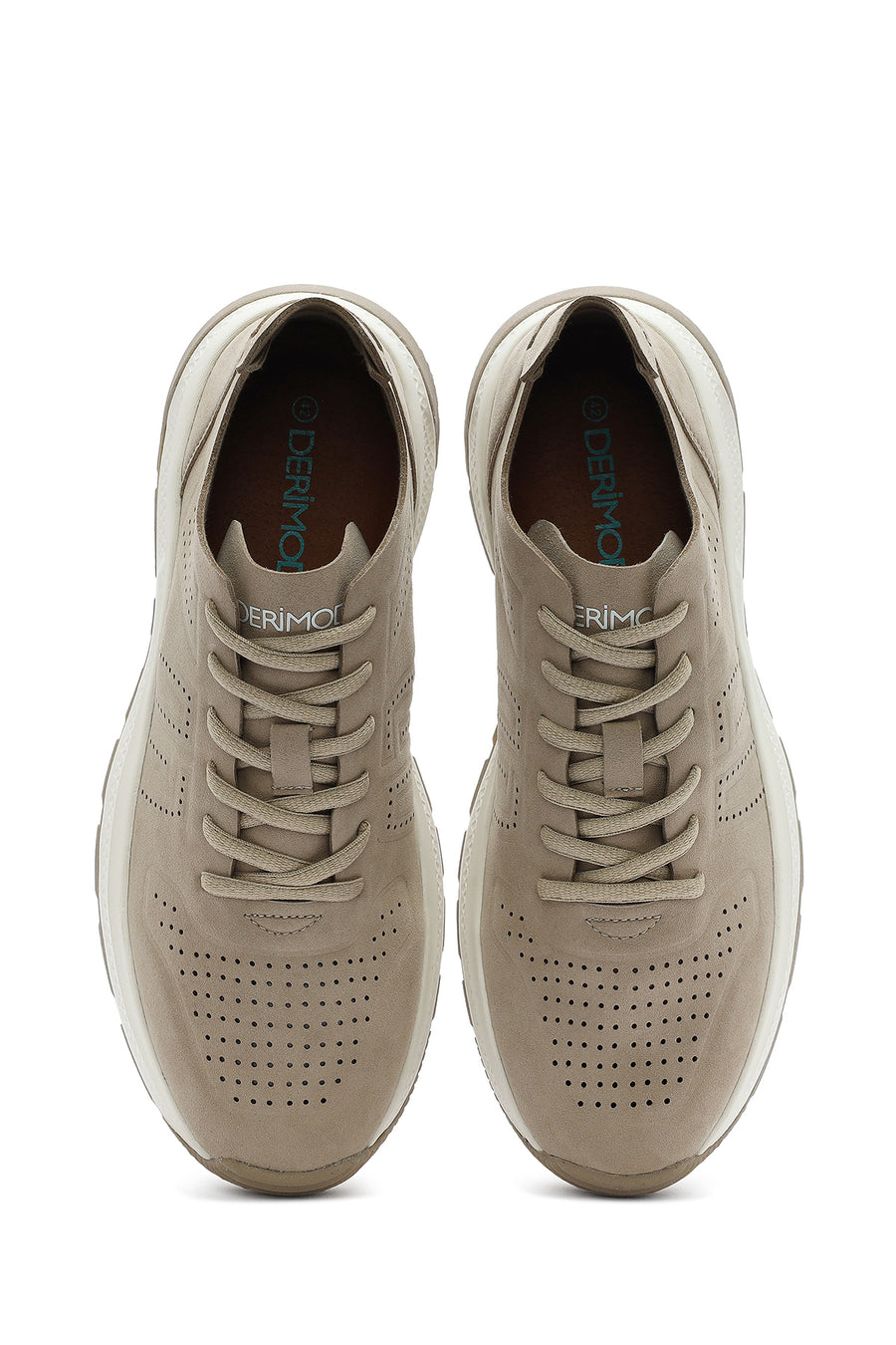 Erkek Bej Bağcıklı Nubuk Deri Sneaker