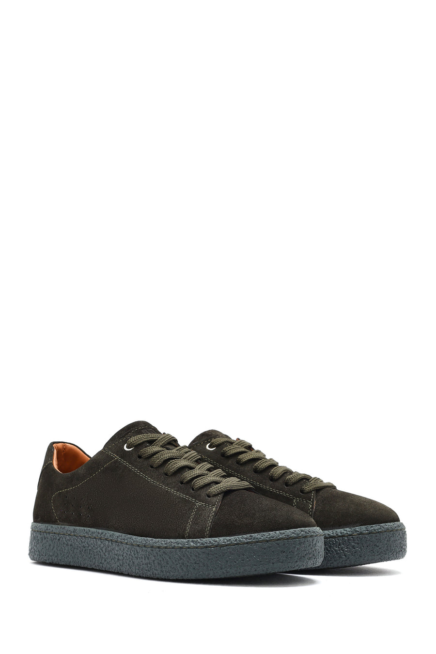 Men's Khaki Lace-Up Suede Leather Sneakers