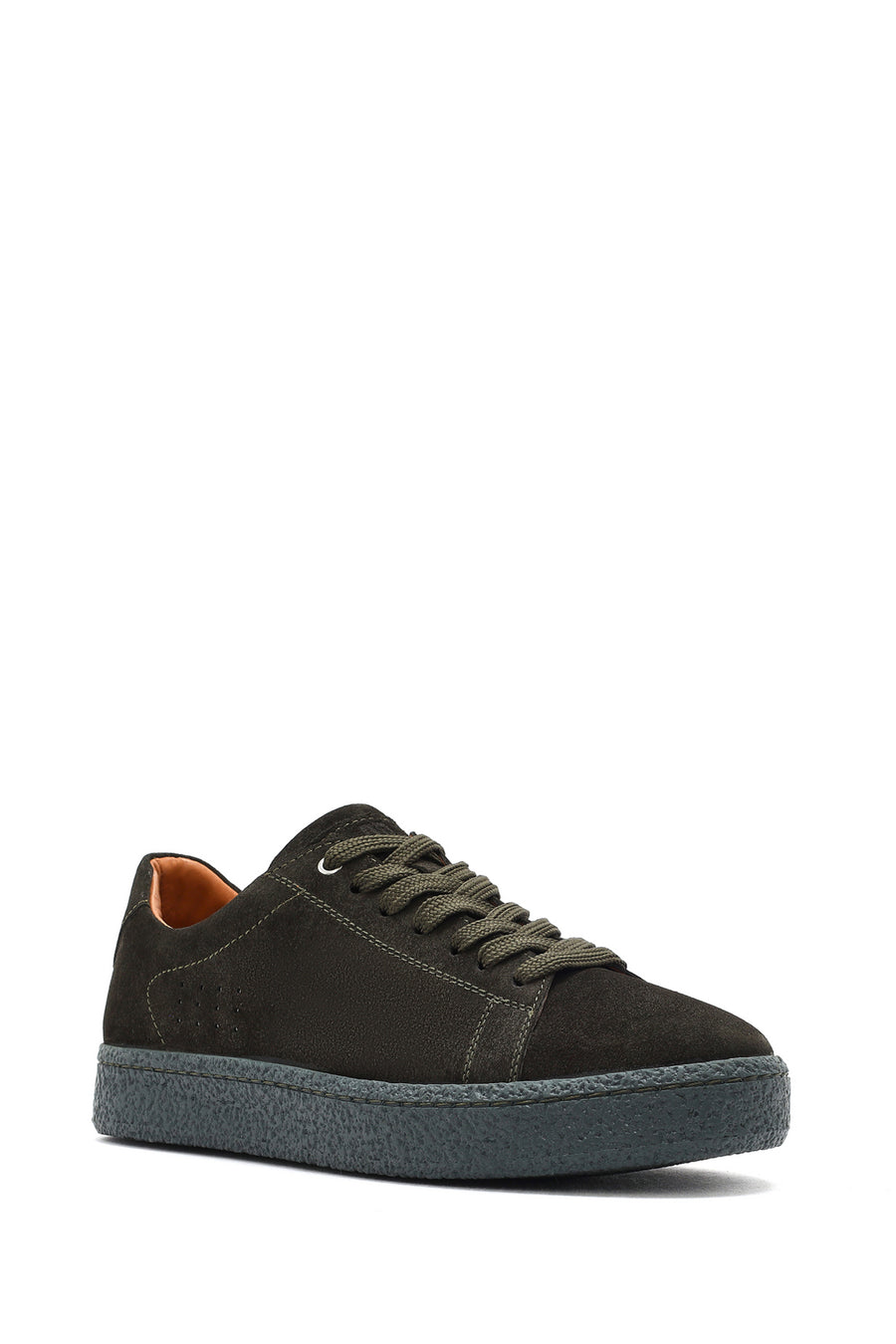 Men's Khaki Lace-Up Suede Leather Sneakers