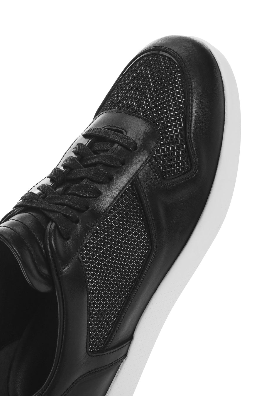 Erkek Siyah Bağcıklı Deri Sneaker