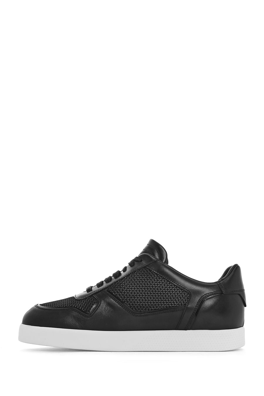 Erkek Siyah Bağcıklı Deri Sneaker