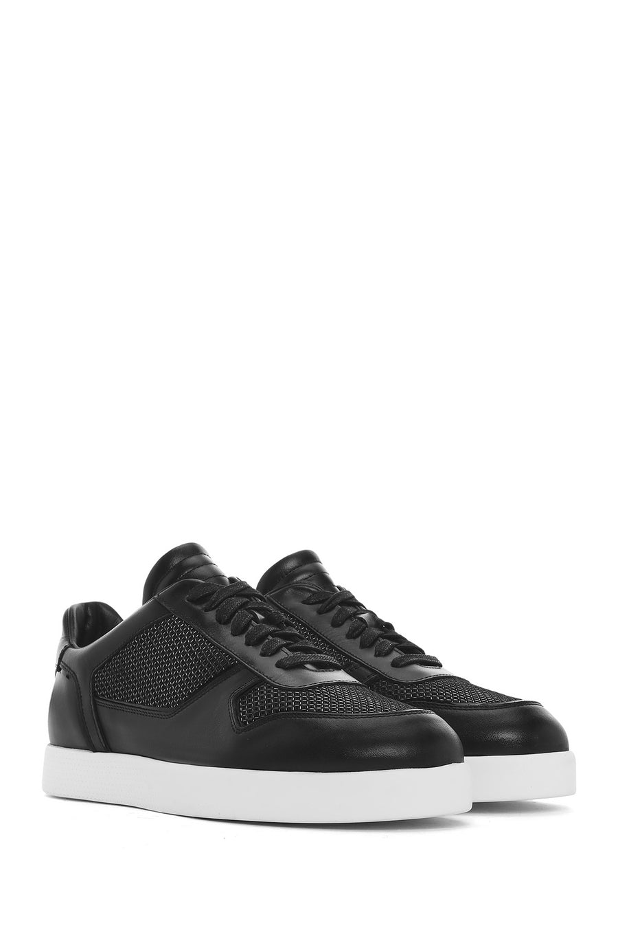 Erkek Siyah Bağcıklı Deri Sneaker