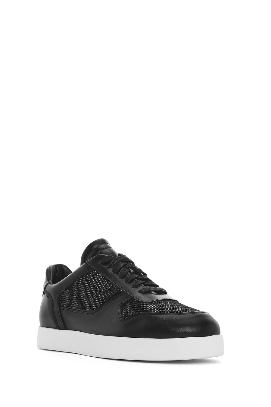 Erkek Siyah Bağcıklı Deri Sneaker