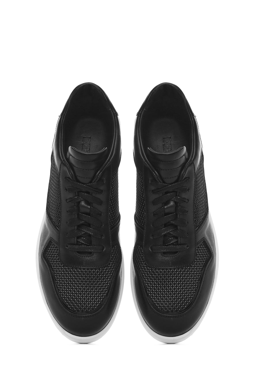 Erkek Siyah Bağcıklı Deri Sneaker