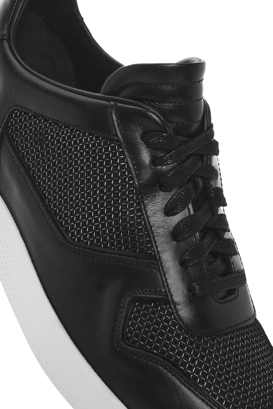 Erkek Siyah Bağcıklı Deri Sneaker