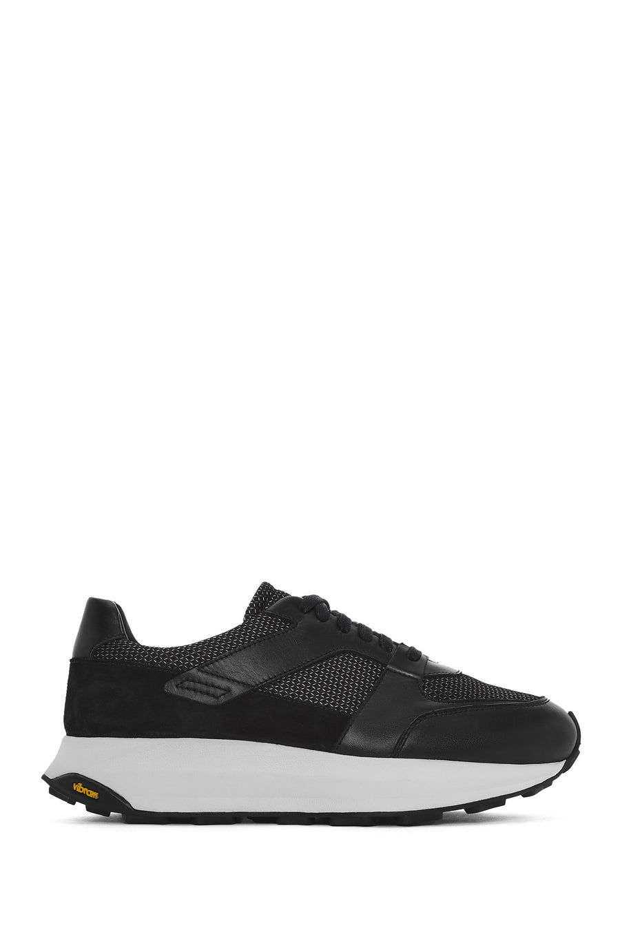 Men's Black Lace-up Thick-Sole Leather Sneaker 25SFD775114 | Derimod
