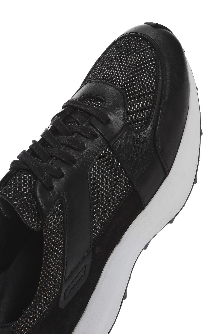 Men's Black Lace-up Thick-Sole Leather Sneaker