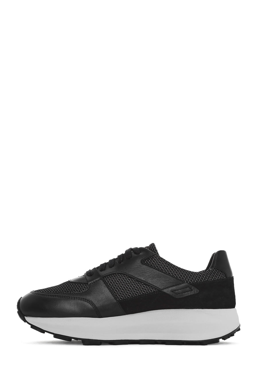 Men's Black Lace-up Thick-Sole Leather Sneaker