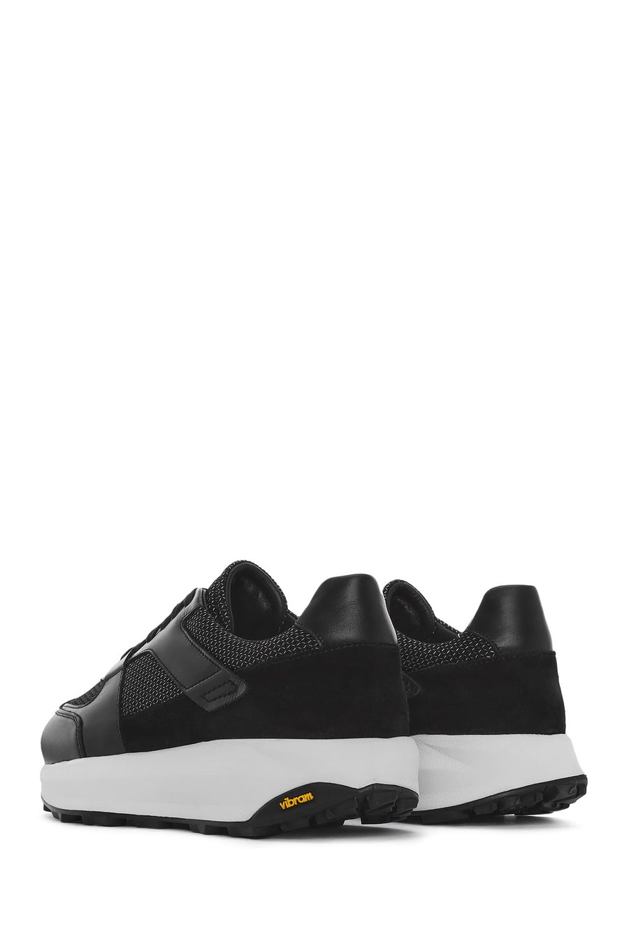 Men's Black Lace-up Thick-Sole Leather Sneaker