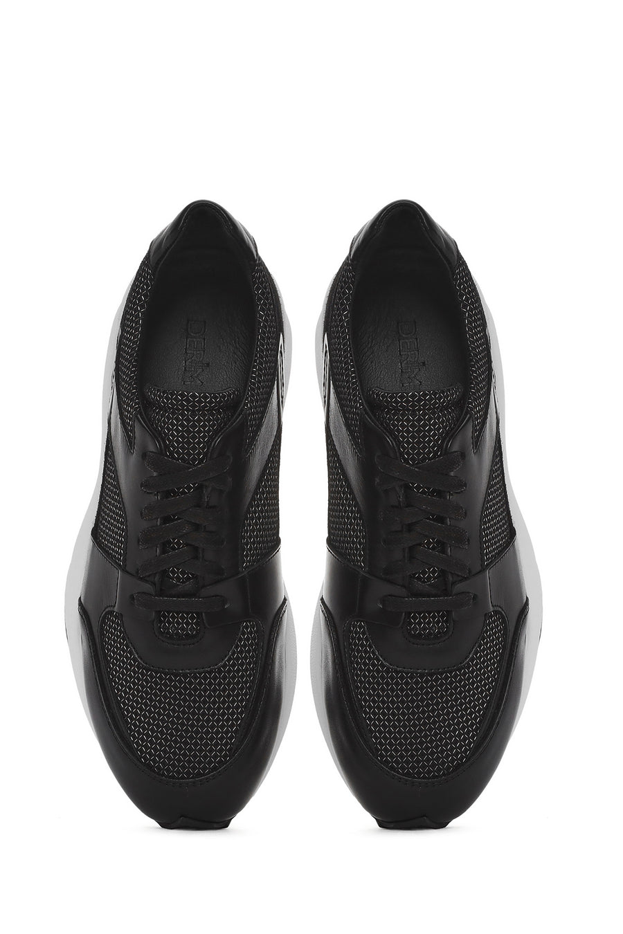Men's Black Lace-up Thick-Sole Leather Sneaker