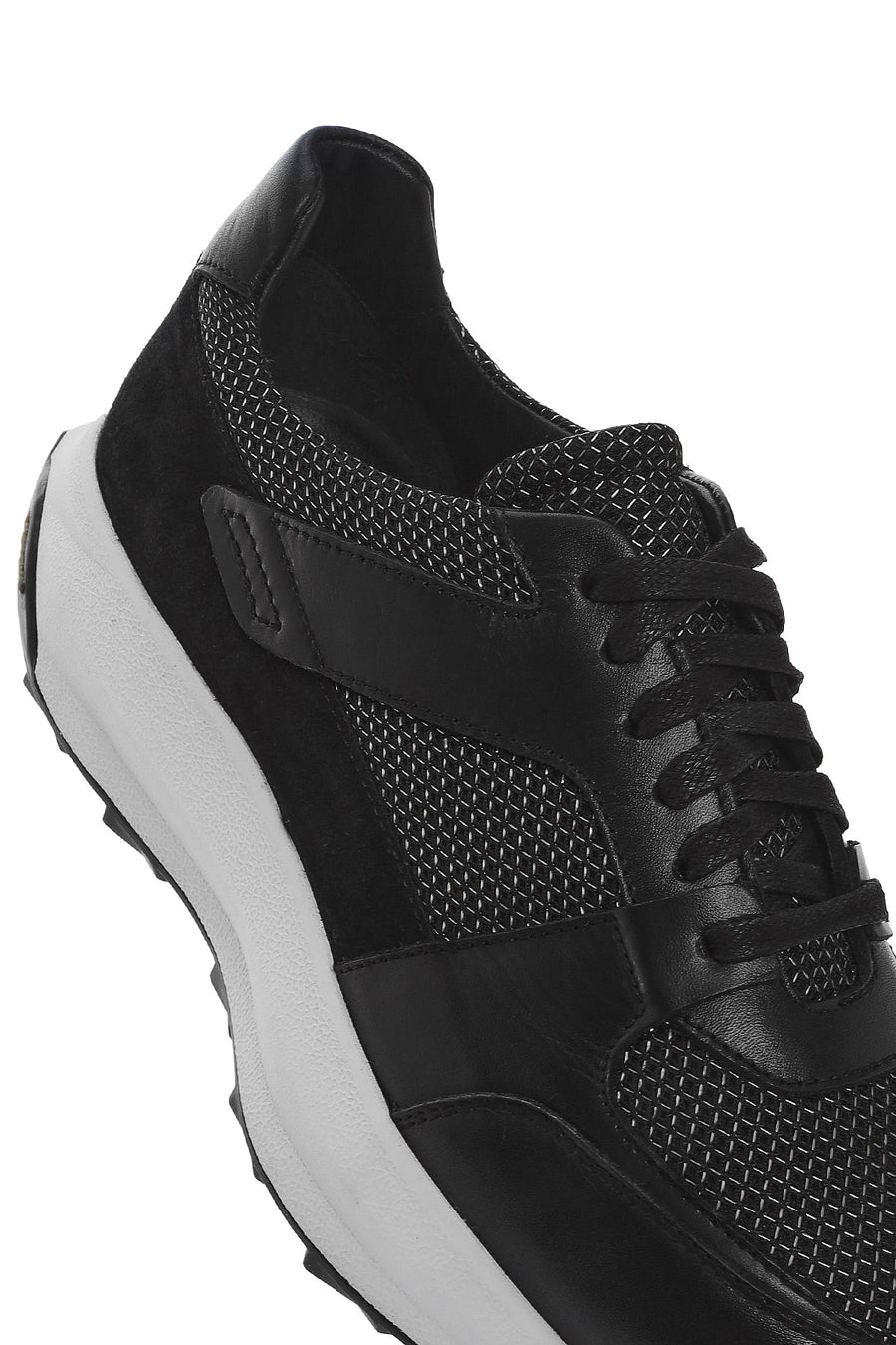 Men's Black Lace-up Thick-Sole Leather Sneaker