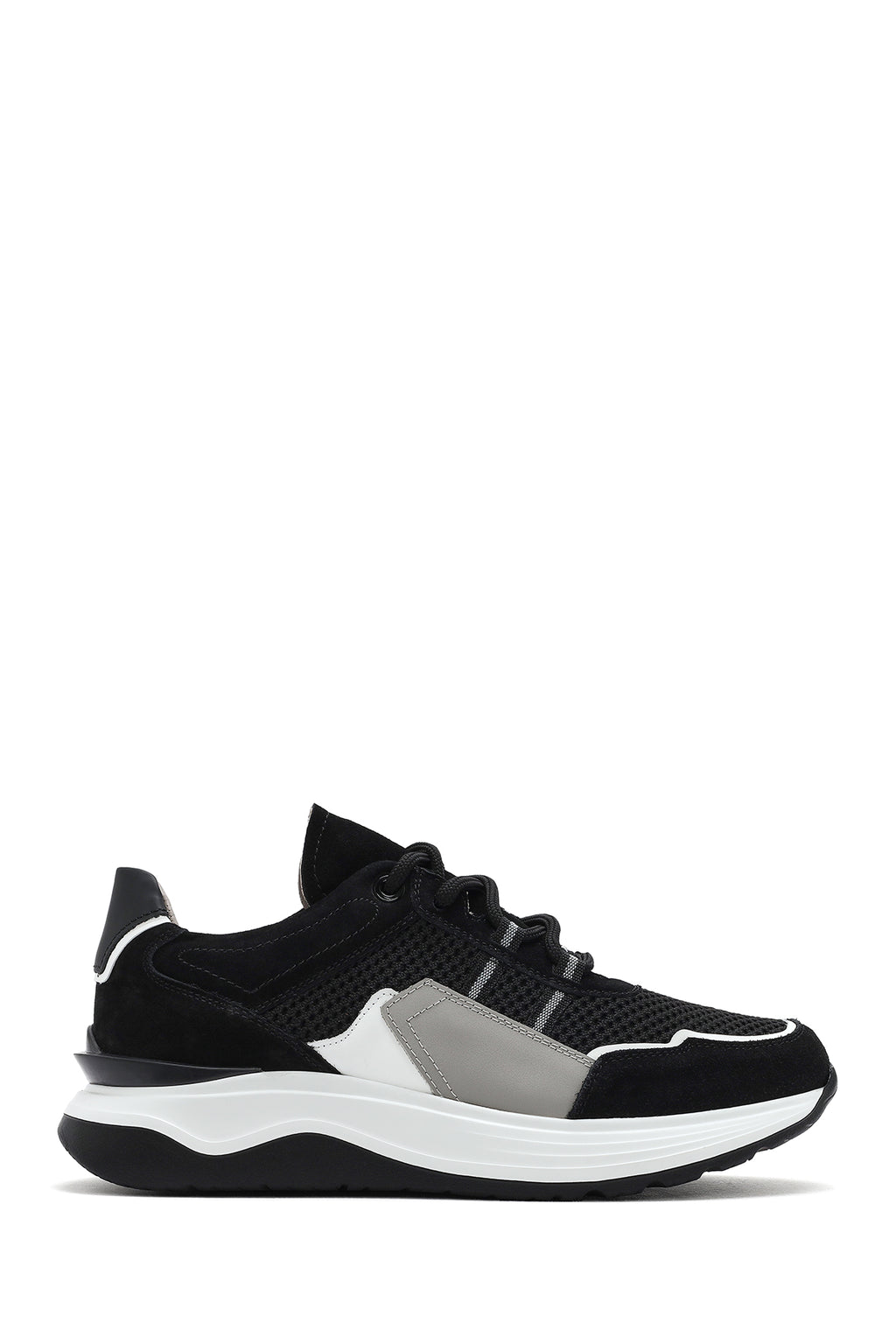 Erkek Siyah Bağcıklı Kalın Tabanlı Deri Sneaker