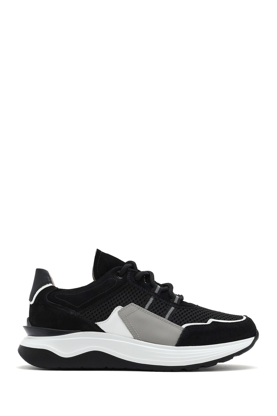 Men's Black Lace-up Thick-Sole Leather Sneaker 25SFD795014 | Derimod