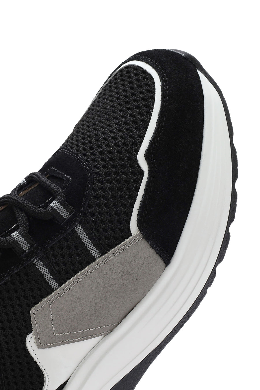 Men's Black Lace-up Thick-Sole Leather Sneaker