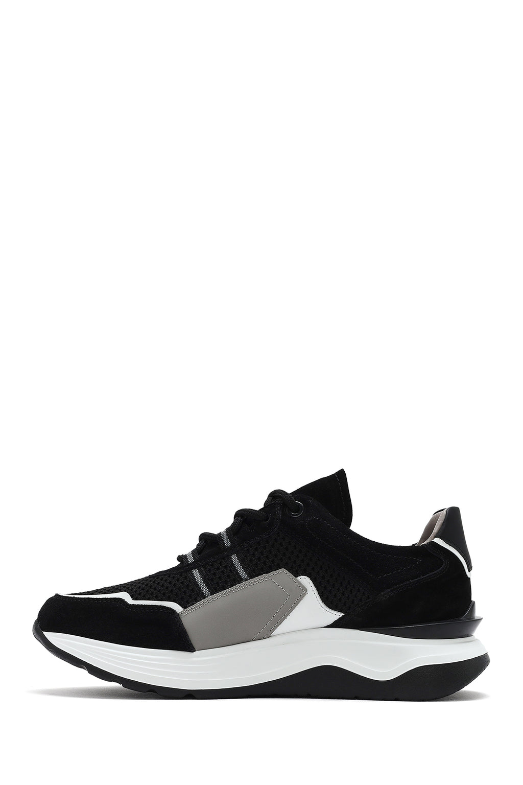 Erkek Siyah Bağcıklı Kalın Tabanlı Deri Sneaker