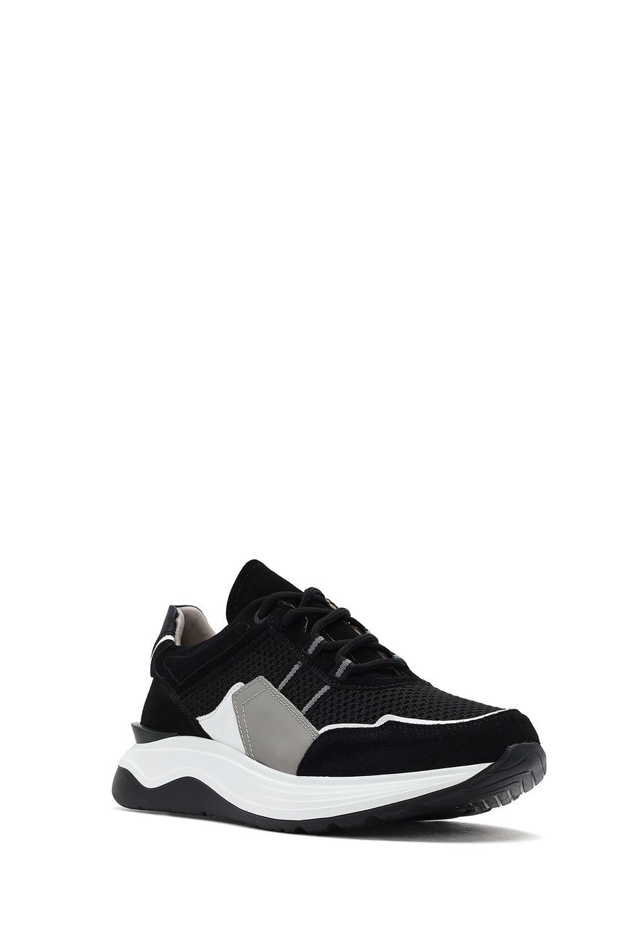 Men's Black Lace-up Thick-Sole Leather Sneaker
